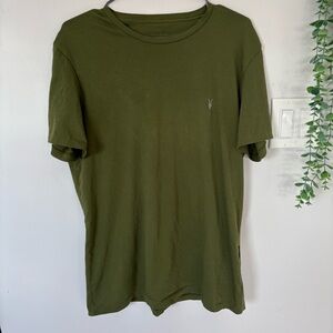 AllSaints Tonic Crew T-Shirt Olive Green Ramskull Logo Men's Large Organic